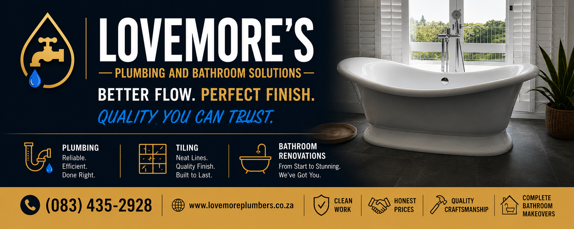 Lovemore's Plumbing & Bathroom Solutions - Better Flow, Perfect Finish, Quality You Can Trust